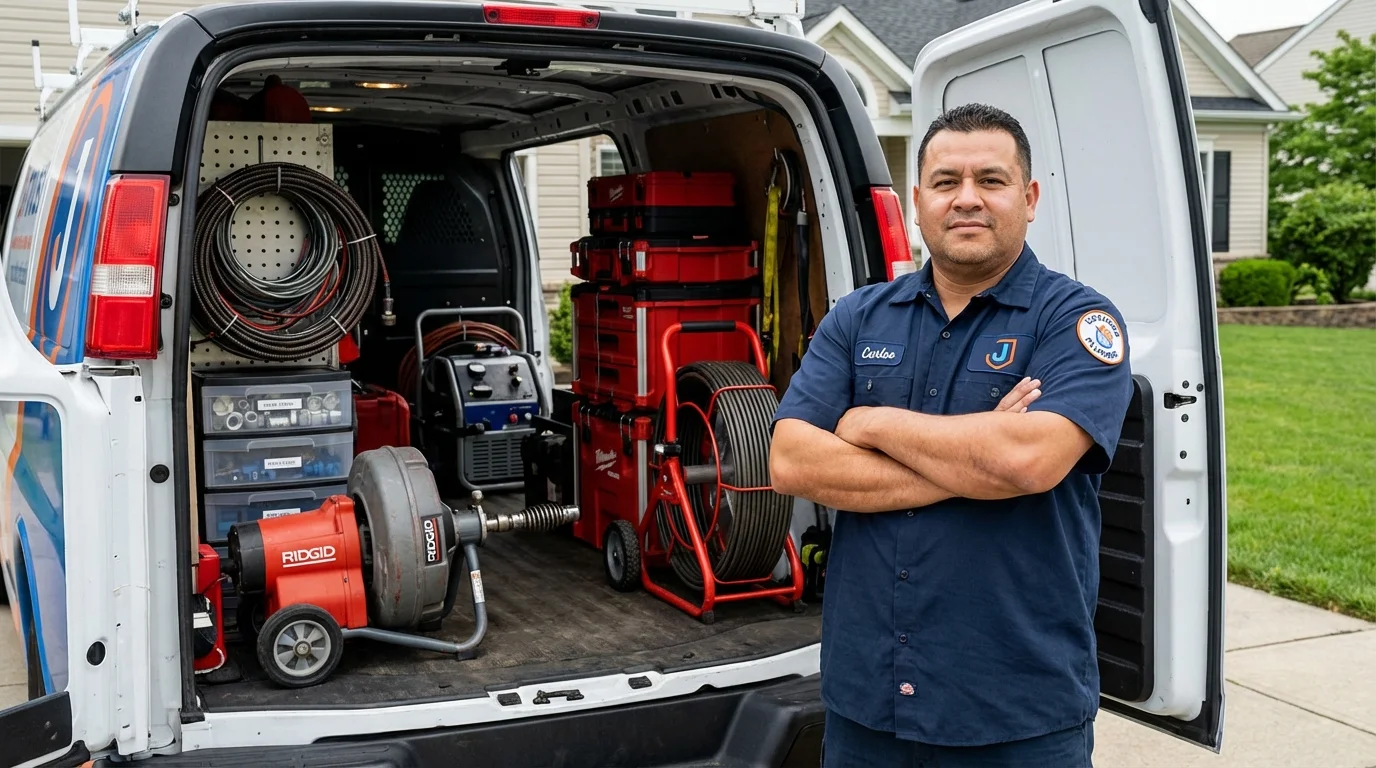 Professional drain cleaning equipment and Johns Plumbing LLC plumber in Wakeman