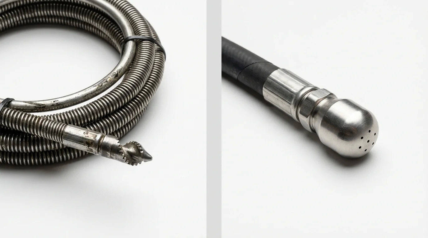 Drain snake cable and hydro jetting nozzle used for drain cleaning in Wakeman, OH
