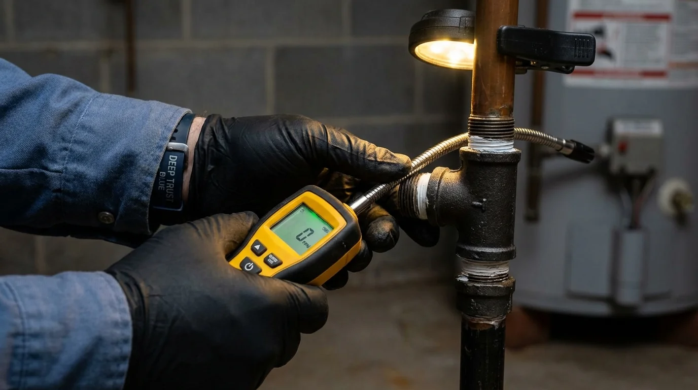 Gas leak detection with electronic sniffer by Johns Plumbing LLC in Wakeman